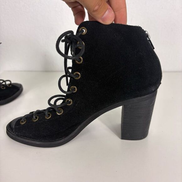 Jeffery Campbell Black Suede Lace Up Block Heeled Open Toed Sandals Size 7 - Picture 10 of 14